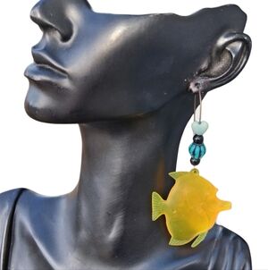 Vintage 90s Tropical Fish "Jelly" Earrings | Soft Yellow Vinyl Kitsch